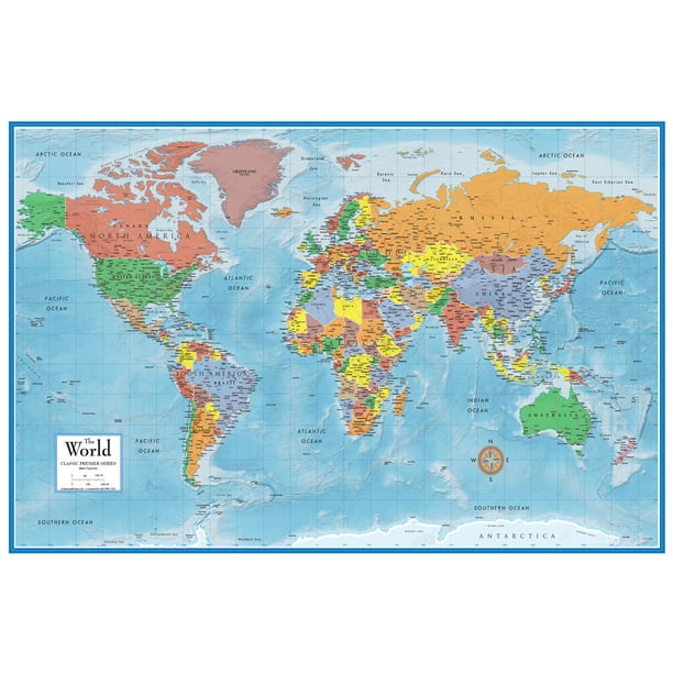 Huge large Banner Canvas Earth ocean World Map Classic Elite Print Wall Poster